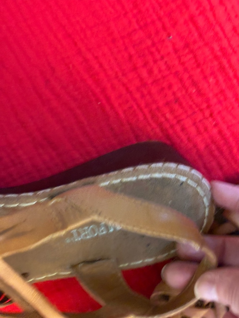 Vintage 80s Tan Woven Leather Huarache  Slingback Sandals w/ Low Wedge Heels - Picture 6 of 10